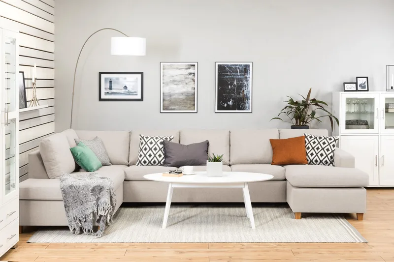 Crazy 5-seters Venstrevendt U-formet X-Large Sofa med Divan og Sjeselong i Stoff - Beige - Møbler - Sofaer - U-sofa