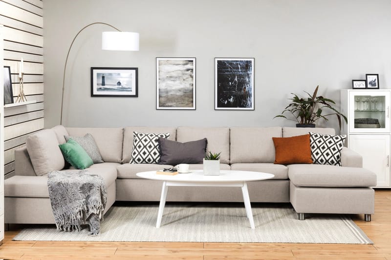 Crazy 5-seters Venstrevendt U-formet X-Large Sofa med Divan og Sjeselong i Stoff - Beige - Møbler - Sofaer - U-sofa