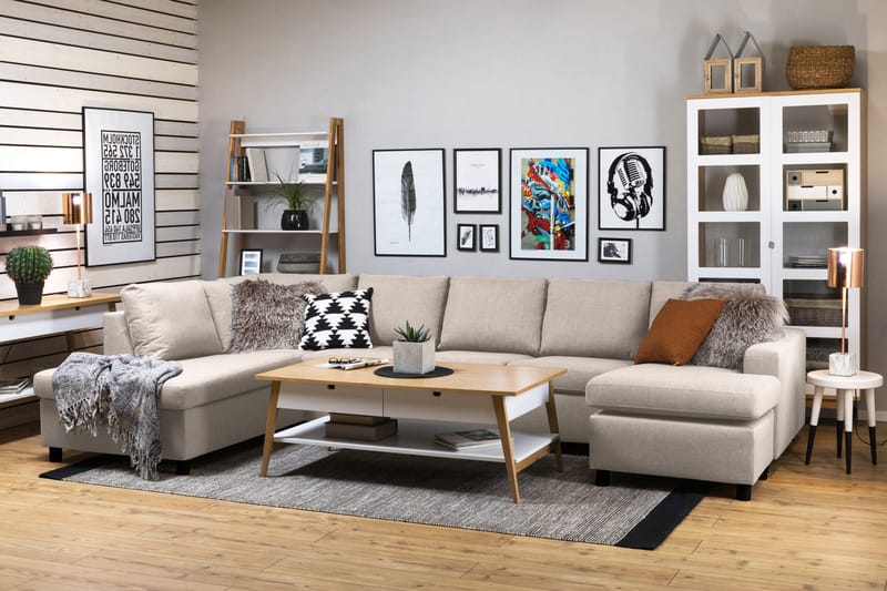 Crazy 5-seters Venstrevendt U-formet X-Large Sofa med Divan og Sjeselong i Stoff - Beige - Møbler - Sofaer - U-sofa