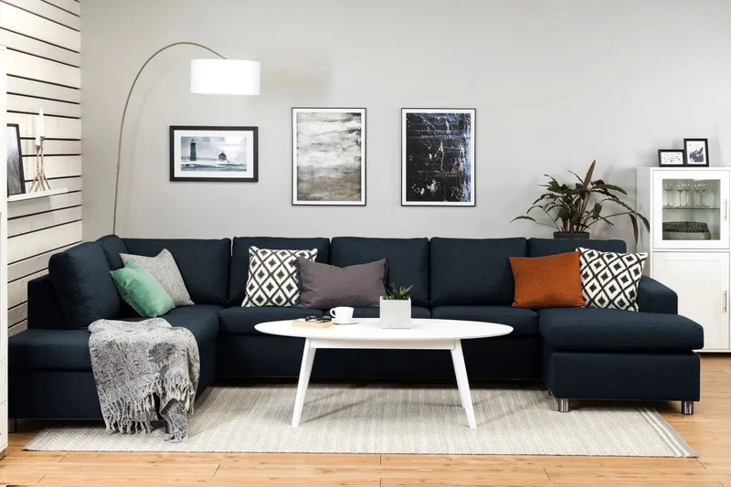 Crazy 5-seters Venstrevendt U-formet X-Large Sofa med Divan og Sjeselong i Stoff - Blå - Møbler - Sofaer - U-sofa