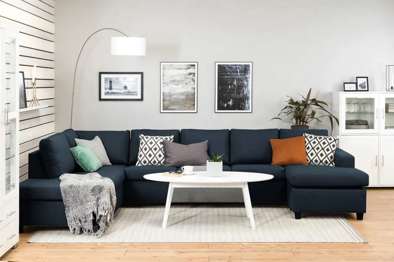 Crazy 5-seters Venstrevendt U-formet X-Large Sofa med Divan og Sjeselong i Stoff - Blå - Møbler - Sofaer - U-sofa