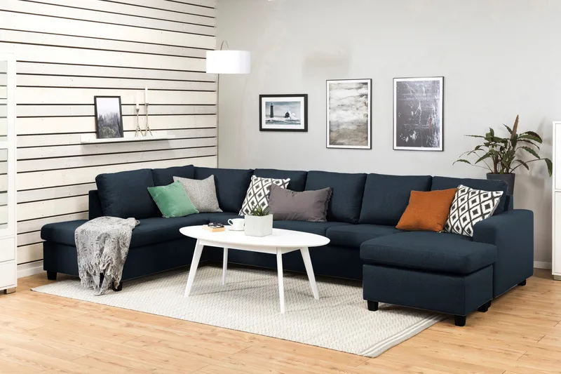 Crazy 5-seters Venstrevendt U-formet X-Large Sofa med Divan og Sjeselong i Stoff - Blå - Møbler - Sofaer - U-sofa