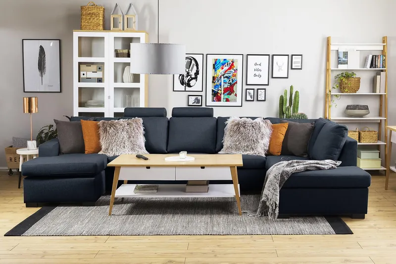 Crazy 5-seters Venstrevendt U-formet X-Large Sofa med Divan og Sjeselong i Stoff - Blå - Møbler - Sofaer - U-sofa