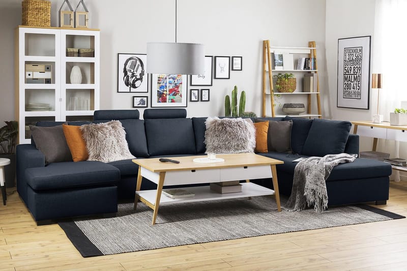 Crazy 5-seters Venstrevendt U-formet X-Large Sofa med Divan og Sjeselong i Stoff - Blå - Møbler - Sofaer - U-sofa