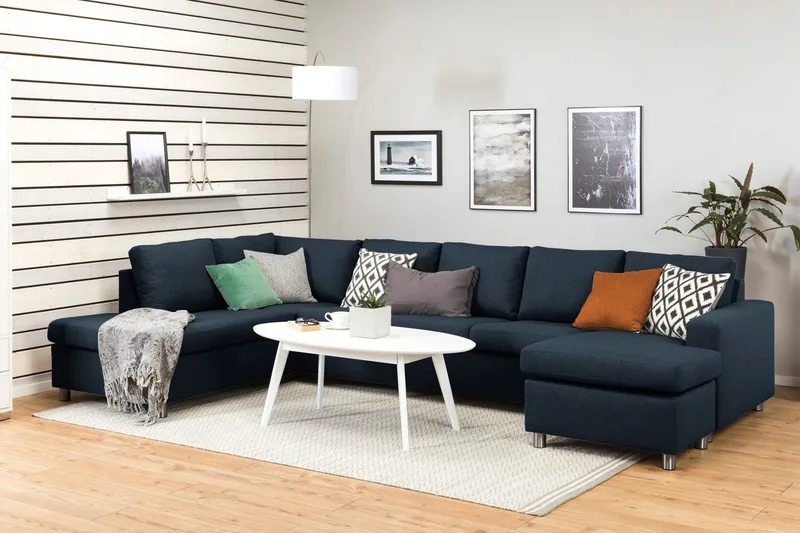 Crazy 5-seters Venstrevendt U-formet X-Large Sofa med Divan og Sjeselong i Stoff - Blå - Møbler - Sofaer - U-sofa