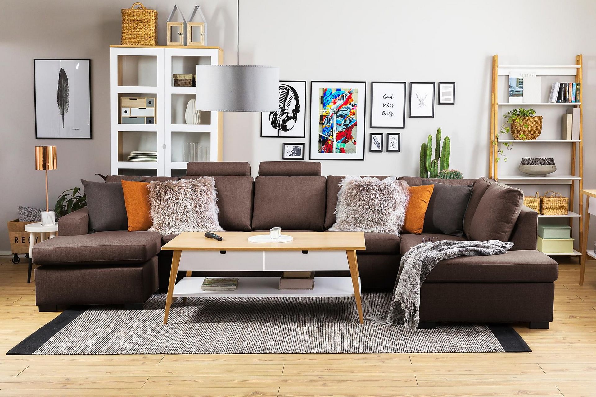 Crazy 5-seters Venstrevendt U-formet X-Large Sofa med Divan og Sjeselong i Stoff - Brun - Møbler - Sofaer - U-sofa