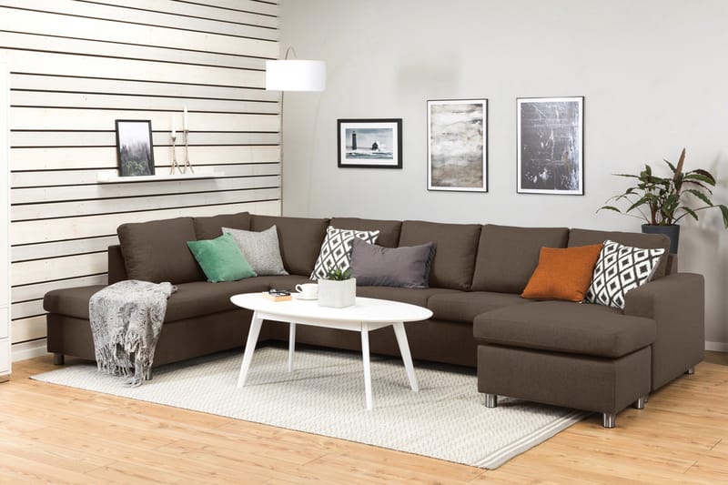 Crazy 5-seters Venstrevendt U-formet X-Large Sofa med Divan og Sjeselong i Stoff - Brun - Møbler - Sofaer - U-sofa