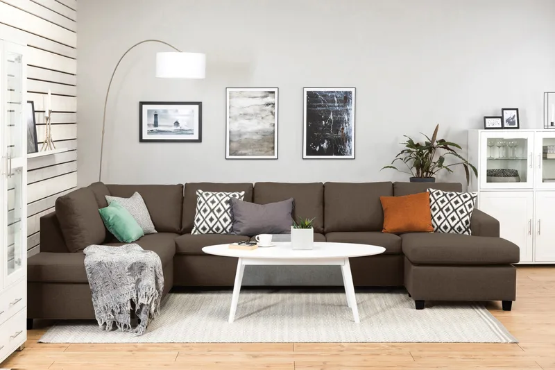 Crazy 5-seters Venstrevendt U-formet X-Large Sofa med Divan og Sjeselong i Stoff - Brun - Møbler - Sofaer - U-sofa