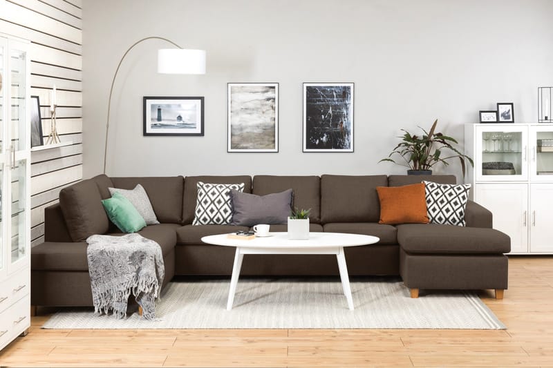 Crazy 5-seters Venstrevendt U-formet X-Large Sofa med Divan og Sjeselong i Stoff - Brun - Møbler - Sofaer - U-sofa