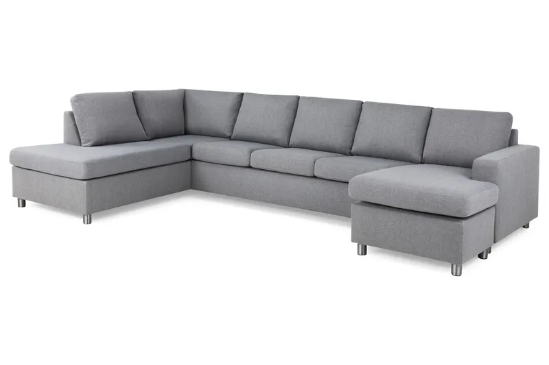 Crazy 5-seters Venstrevendt U-formet X-Large Sofa med Divan og Sjeselong i Stoff - Grå - Møbler - Sofaer - U-sofa