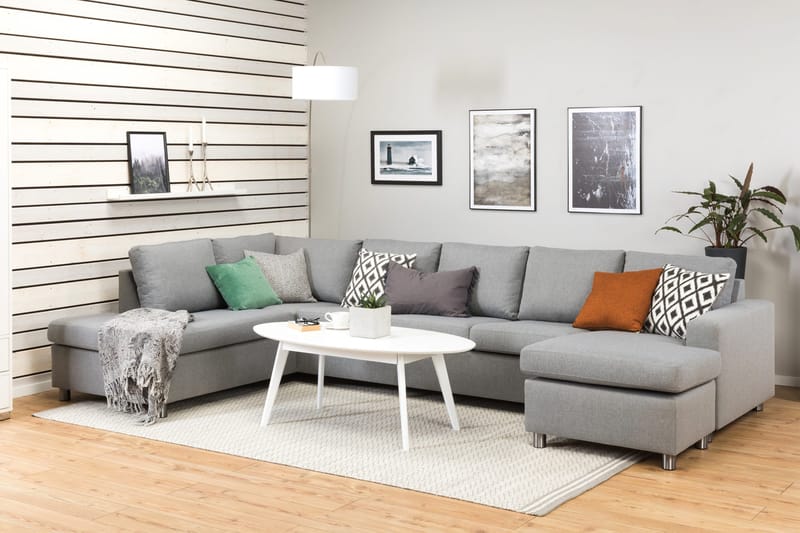 Crazy 5-seters Venstrevendt U-formet X-Large Sofa med Divan og Sjeselong i Stoff - Grå - Møbler - Sofaer - U-sofa