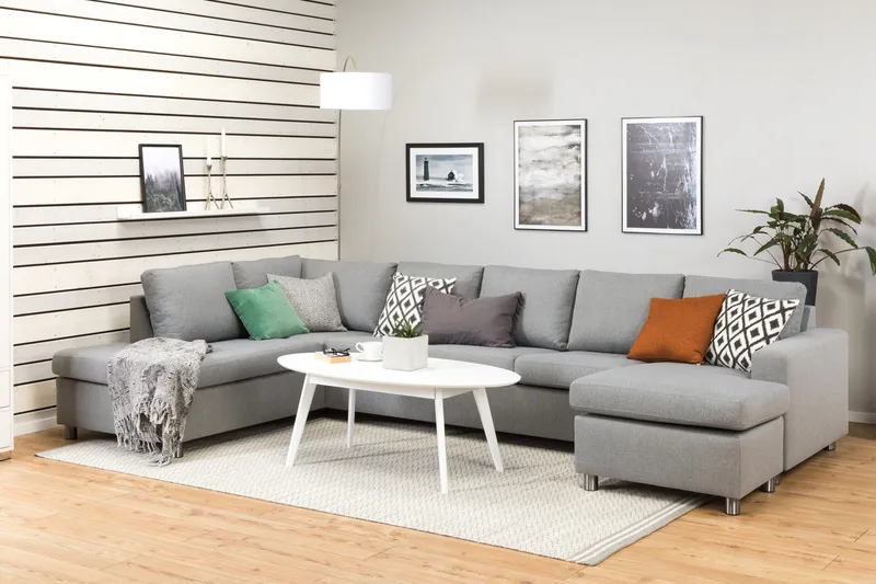 Crazy 5-seters Venstrevendt U-formet X-Large Sofa med Divan og Sjeselong i Stoff - Grå - Møbler - Sofaer - U-sofa