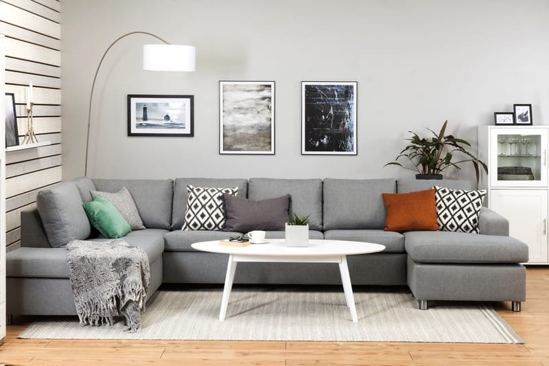Crazy 5-seters Venstrevendt U-formet X-Large Sofa med Divan og Sjeselong i Stoff - Grå - Møbler - Sofaer - U-sofa