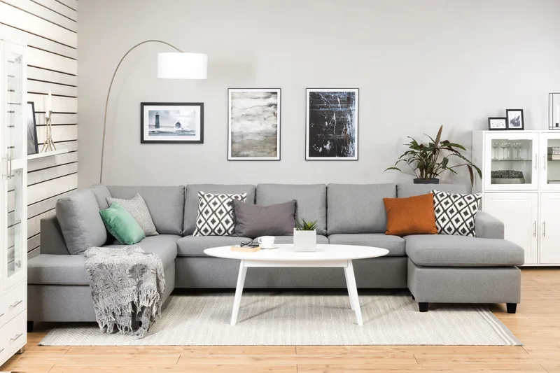 Crazy 5-seters Venstrevendt U-formet X-Large Sofa med Divan og Sjeselong i Stoff - Grå - Møbler - Sofaer - U-sofa