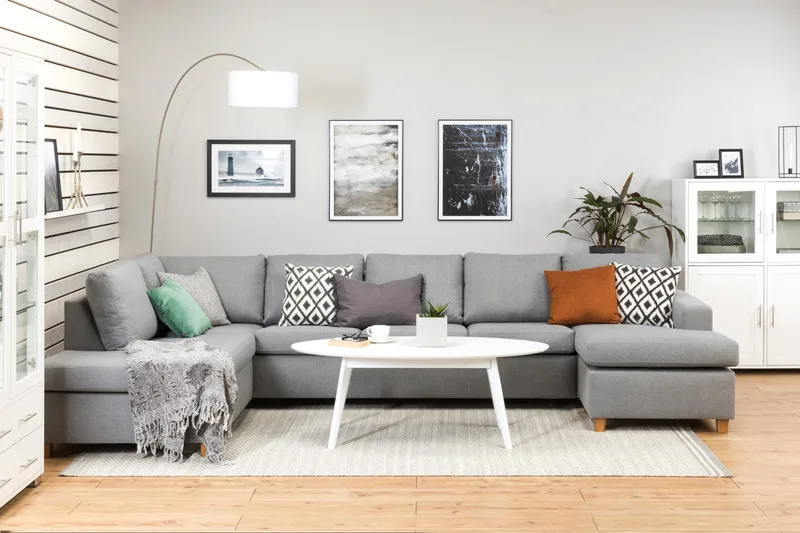 Crazy 5-seters Venstrevendt U-formet X-Large Sofa med Divan og Sjeselong i Stoff - Grå - Møbler - Sofaer - U-sofa