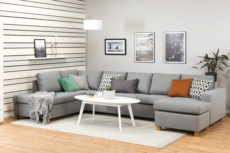 Crazy 5-seters Venstrevendt U-formet X-Large Sofa med Divan og Sjeselong i Stoff - Grå - Møbler - Sofaer - U-sofa