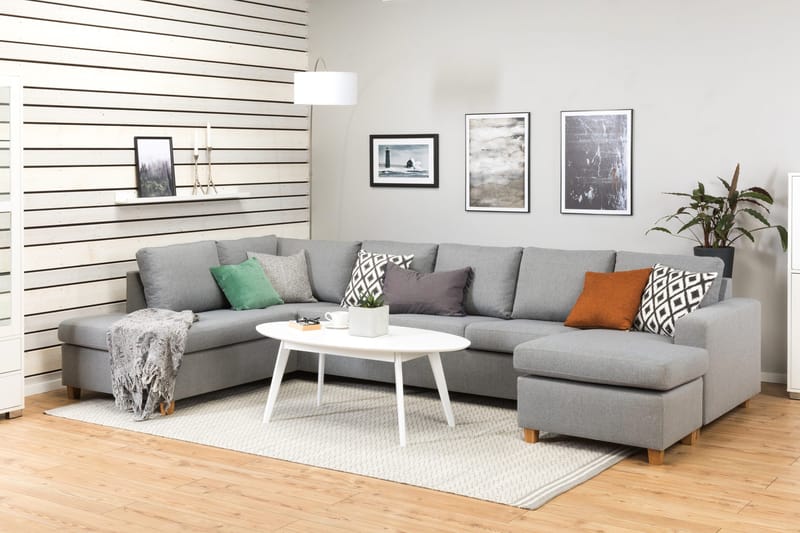 Crazy 5-seters Venstrevendt U-formet X-Large Sofa med Divan og Sjeselong i Stoff - Grå - Møbler - Sofaer - U-sofa