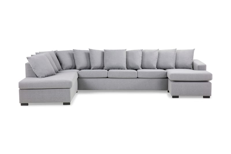 Crazy 5-seters Venstrevendt U-formet X-Large Sofa med Divan og Sjeselong i Stoff inkl. Pynteputer - Grå - Møbler - Sofaer - U-sofa