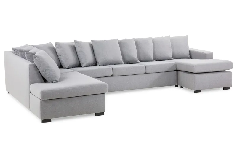 Crazy 5-seters Venstrevendt U-formet X-Large Sofa med Divan og Sjeselong i Stoff inkl. Pynteputer - Grå - Møbler - Sofaer - U-sofa