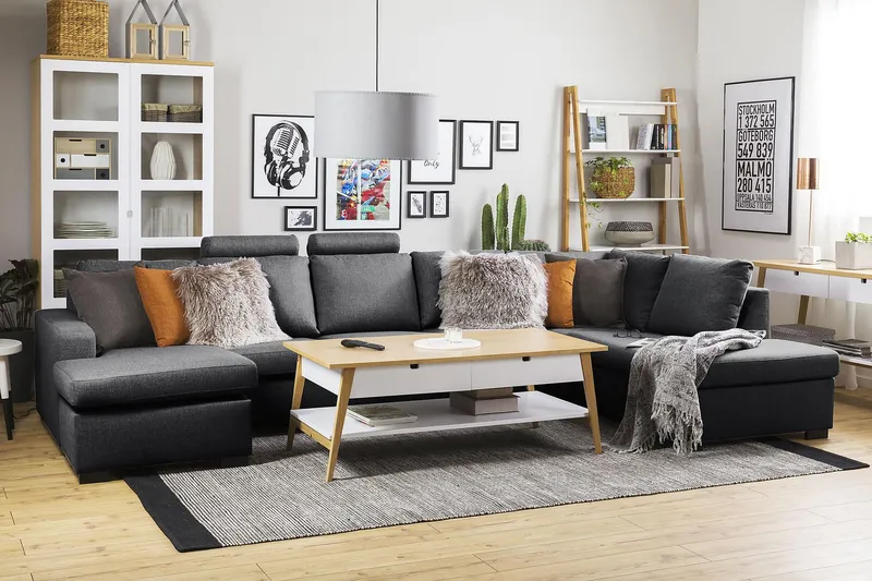 Crazy 5-seters Venstrevendt U-formet X-Large Sofa med Divan og Sjeselong i Stoff - Mørk grå - Møbler - Sofaer - U-sofa