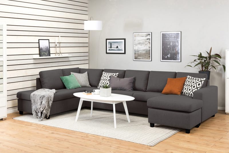 Crazy 5-seters Venstrevendt U-formet X-Large Sofa med Divan og Sjeselong i Stoff - Mørk grå - Møbler - Sofaer - U-sofa