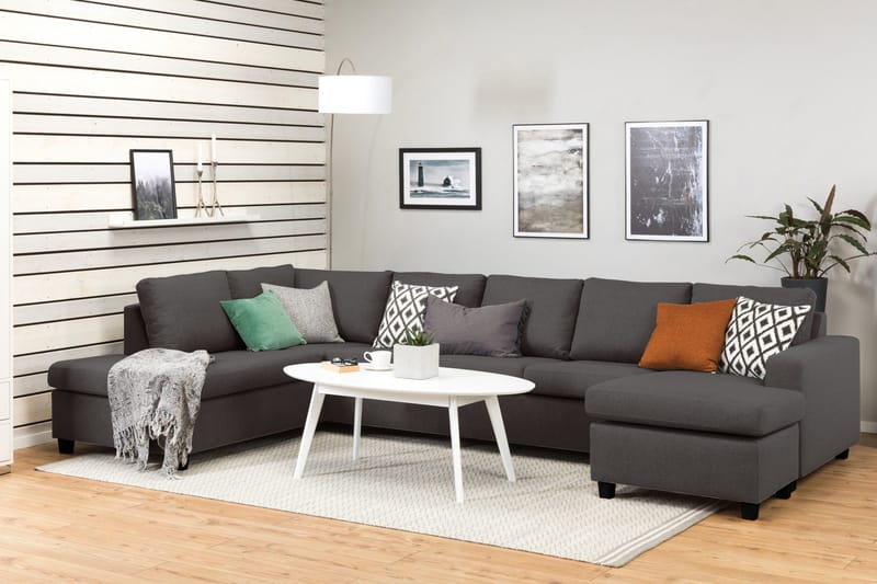 Crazy 5-seters Venstrevendt U-formet X-Large Sofa med Divan og Sjeselong i Stoff - Mørk grå - Møbler - Sofaer - U-sofa