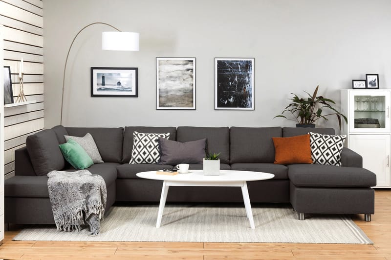 Crazy 5-seters Venstrevendt U-formet X-Large Sofa med Divan og Sjeselong i Stoff - Mørk grå - Møbler - Sofaer - U-sofa