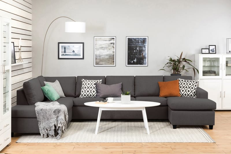 Crazy 5-seters Venstrevendt U-formet X-Large Sofa med Divan og Sjeselong i Stoff - Mørk grå - Møbler - Sofaer - U-sofa