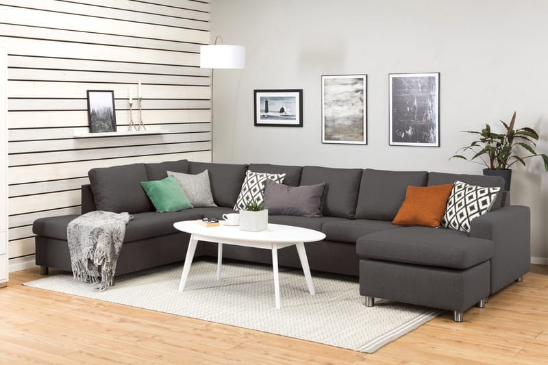 Crazy 5-seters Venstrevendt U-formet X-Large Sofa med Divan og Sjeselong i Stoff - Mørk grå - Møbler - Sofaer - U-sofa