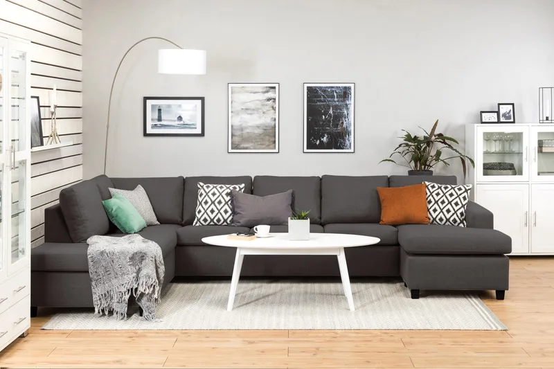 Crazy 5-seters Venstrevendt U-formet X-Large Sofa med Divan og Sjeselong i Stoff - Mørk grå - Møbler - Sofaer - U-sofa