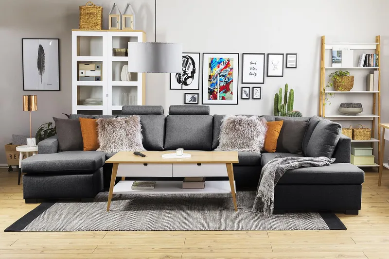 Crazy 5-seters Venstrevendt U-formet X-Large Sofa med Divan og Sjeselong i Stoff - Mørk grå - Møbler - Sofaer - U-sofa