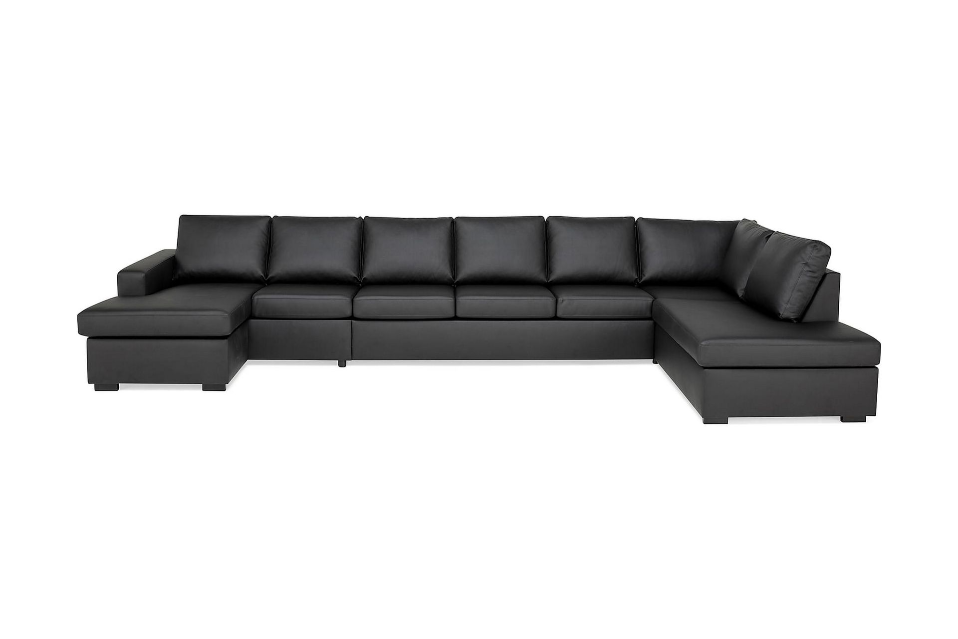 Crazy 6-seters Høyrevendt U-formet XX-Large Sofa med Divan og Sjeselong i Kunstlær - Svart - Møbler - Sofaer - U-sofa