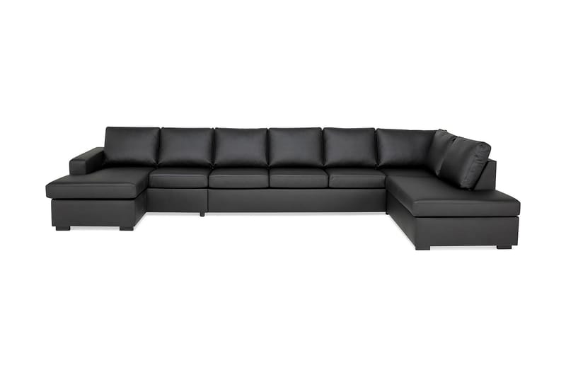 Crazy 6-seters Høyrevendt U-formet XX-Large Sofa med Divan og Sjeselong i Kunstlær - Svart - Møbler - Sofaer - U-sofa