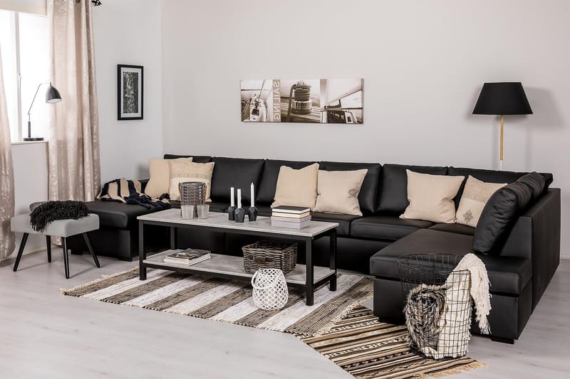 Crazy 6-seters Høyrevendt U-formet XX-Large Sofa med Divan og Sjeselong i Kunstlær - Svart - Møbler - Sofaer - U-sofa
