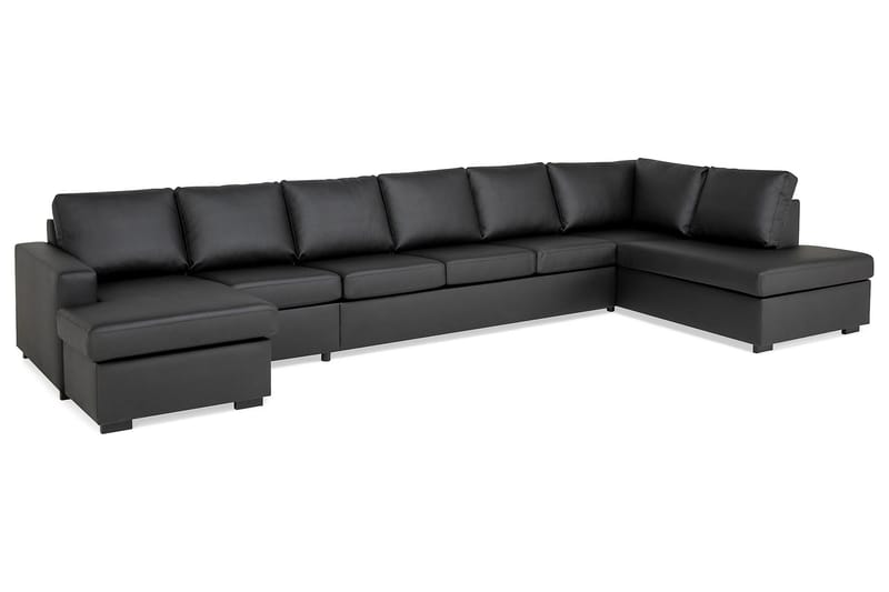 Crazy 6-seters Høyrevendt U-formet XX-Large Sofa med Divan og Sjeselong i Kunstlær - Svart - Møbler - Sofaer - U-sofa