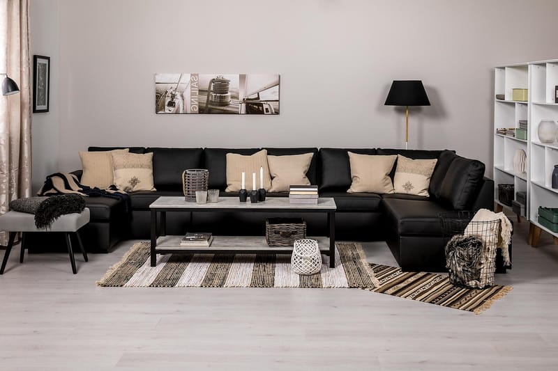 Crazy 6-seters Høyrevendt U-formet XX-Large Sofa med Divan og Sjeselong i Kunstlær - Svart - Møbler - Sofaer - U-sofa