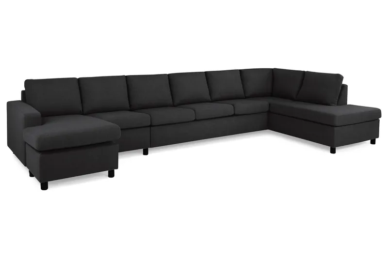 Crazy 6-seters Høyrevendt U-formet XX-Large Sofa med Divan og Sjeselong i Stoff - Antrasitt - Møbler - Sofaer - U-sofa