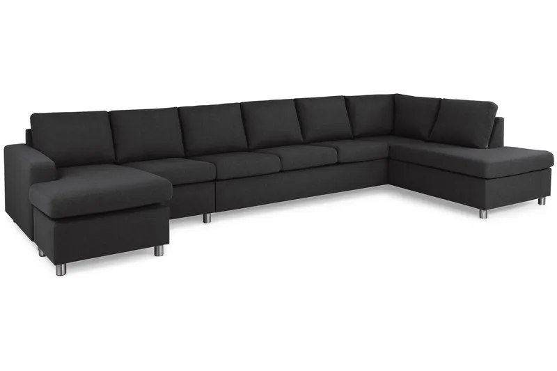 Crazy 6-seters Høyrevendt U-formet XX-Large Sofa med Divan og Sjeselong i Stoff - Antrasitt - Møbler - Sofaer - U-sofa
