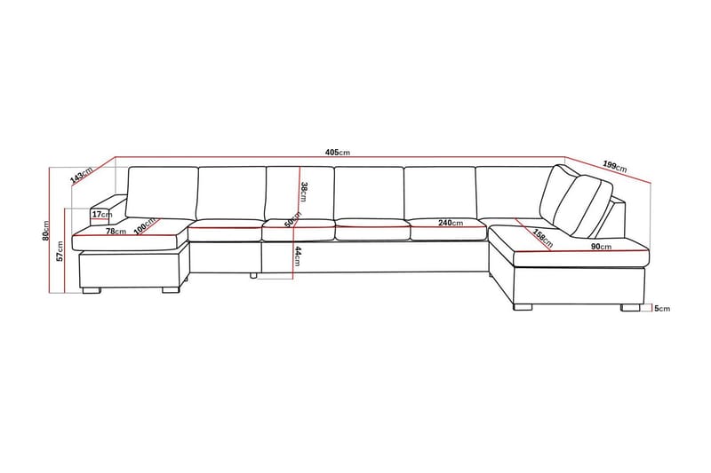 Crazy 6-seters Høyrevendt U-formet XX-Large Sofa med Divan og Sjeselong i Stoff - Beige - Møbler - Sofaer - U-sofa