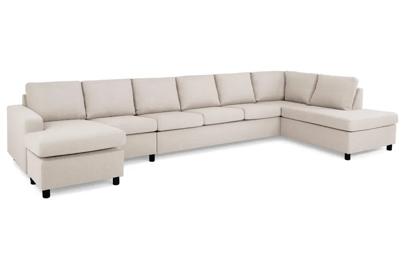 Crazy 6-seters Høyrevendt U-formet XX-Large Sofa med Divan og Sjeselong i Stoff - Beige - Møbler - Sofaer - U-sofa