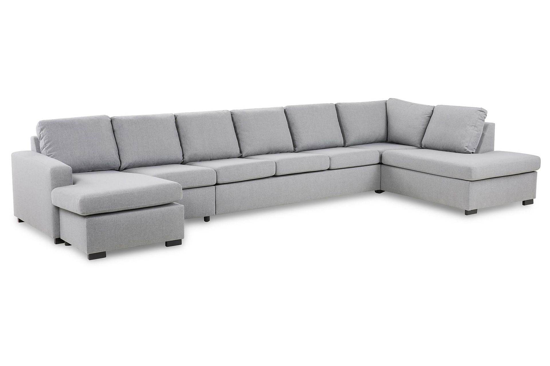 Crazy 6-seters Høyrevendt U-formet XX-Large Sofa med Divan og Sjeselong i Stoff - Grå - Møbler - Sofaer - U-sofa