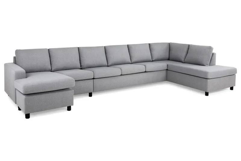 Crazy 6-seters Høyrevendt U-formet XX-Large Sofa med Divan og Sjeselong i Stoff - Grå - Møbler - Sofaer - U-sofa