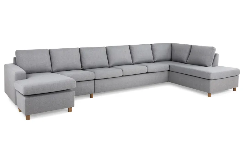Crazy 6-seters Høyrevendt U-formet XX-Large Sofa med Divan og Sjeselong i Stoff - Grå - Møbler - Sofaer - U-sofa