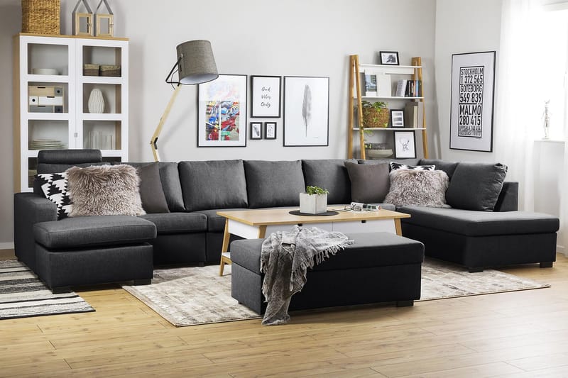 Crazy 6-seters Høyrevendt U-formet XX-Large Sofa med Divan og Sjeselong i Stoff - Mørk grå - Møbler - Sofaer - U-sofa