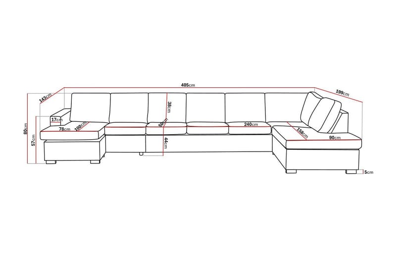 Crazy 6-seters Høyrevendt U-formet XX-Large Sofa med Divan og Sjeselong i Stoff - Mørk grå - Møbler - Sofaer - U-sofa