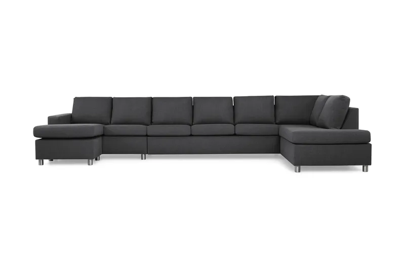 Crazy 6-seters Høyrevendt U-formet XX-Large Sofa med Divan og Sjeselong i Stoff - Mørk grå - Møbler - Sofaer - U-sofa