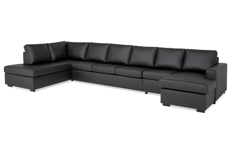 Crazy 6-seters Venstrevendt U-formet XX-Large Sofa med Divan og Sjeselong i Kunstlær - Svart - Møbler - Sofaer - U-sofa