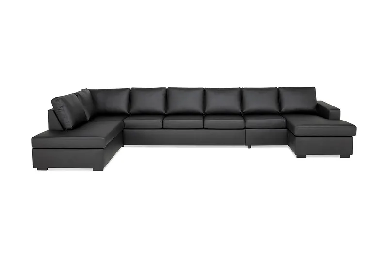 Crazy 6-seters Venstrevendt U-formet XX-Large Sofa med Divan og Sjeselong i Kunstlær, Svart