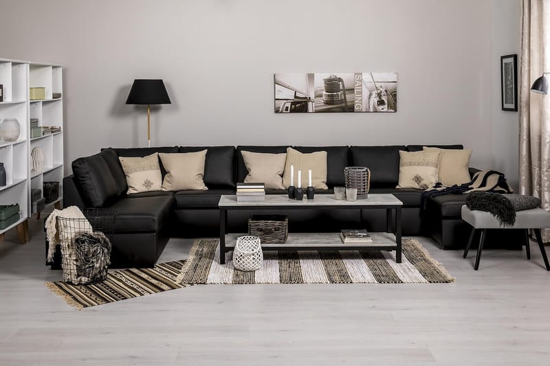 Crazy 6-seters Venstrevendt U-formet XX-Large Sofa med Divan og Sjeselong i Kunstlær - Svart - Møbler - Sofaer - U-sofa
