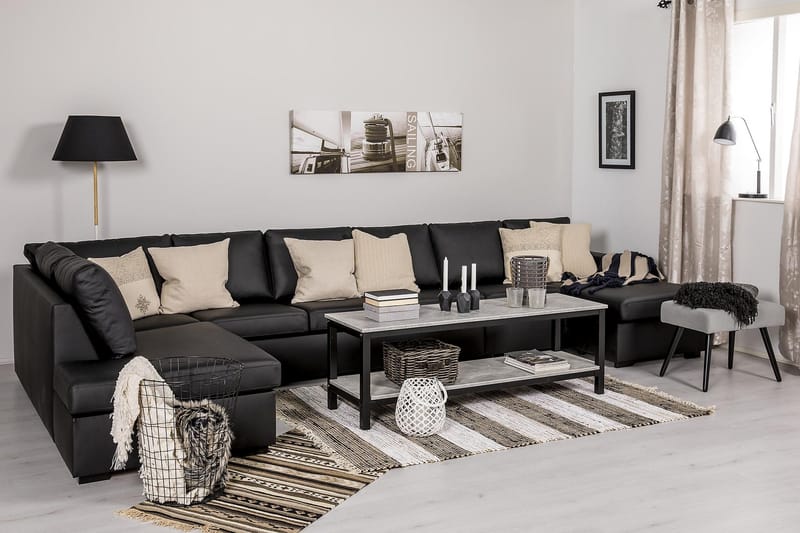 Crazy 6-seters Venstrevendt U-formet XX-Large Sofa med Divan og Sjeselong i Kunstlær - Svart - Møbler - Sofaer - U-sofa